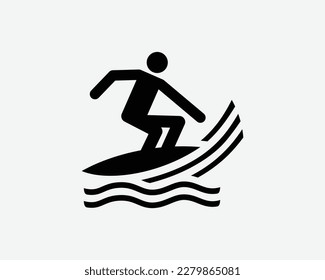 Surfing Icon Surf Boarding Board Surfer Water Sports Activity Vector Black White Silhouette Symbol Sign Graphic Clipart Artwork Illustration Pictogram svg