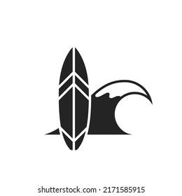 surfing icon. surfboard and wave. beach vacation symbol. isolated vector image for tourism design