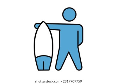 Surfing icon. surfer sign. icon related to water sport, summer. Two tone icon style design. Simple vector design editable