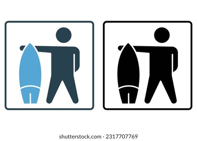 Surfing icon. surfer sign. icon related to water sport, summer. Solid icon style design. Simple vector design editable