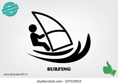 Surfing icon vector EPS 10, abstract sign flat design,  illustration modern isolated badge for website or app - stock info graphics
