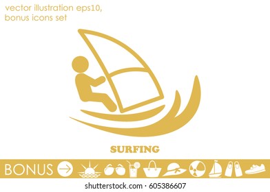 Surfing icon vector EPS 10, abstract sign flat design,  illustration modern isolated badge for website or app - stock info graphics