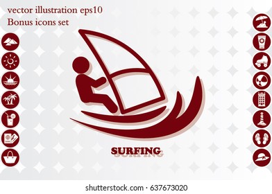 Surfing icon vector EPS 10, abstract sign flat design,  illustration modern isolated badge for website or app - stock info graphics
