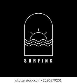 surfing icon, waves icon with the sunset, sunrise, waves, illustration