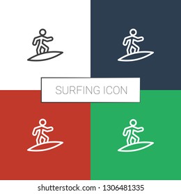 surfing icon white background. Editable outline surfing icon from summer. Trendy surfing icon for web and mobile.
