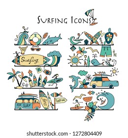 Surfing icons collection. Shelves for your design