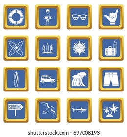 Surfing icons set in blue color isolated vector illustration for web and any design