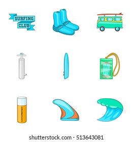Surfing icons set. Cartoon illustration of 9 surfing vector icons for web