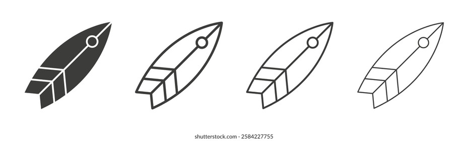 Surfing icons set. Liner outlined and flat black color