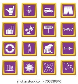 Surfing icons set in purple color isolated vector illustration for web and any design