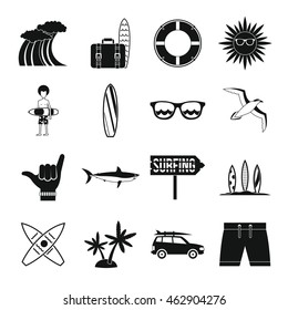 Surfing icons set in simple style. Summer elements set collection vector illustration