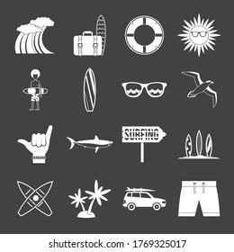 Surfing icons set vector white isolated on grey background