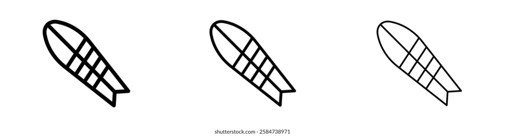Surfing icons in three different stroke lines
