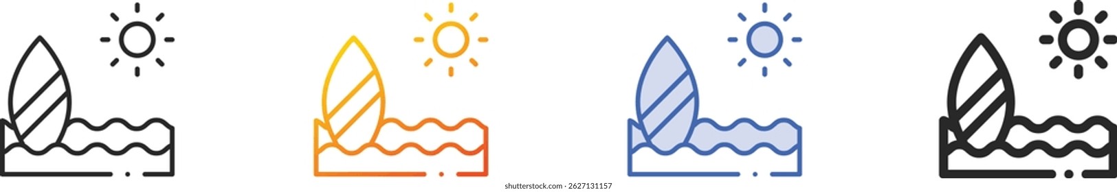 surfing icon.Thin Linear, Gradient, Blue Stroke and bold Style Design Isolated On White Background