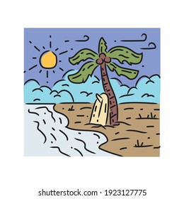 Ilustración de surf. Vector de diseño de playa sobre fondo blanco.