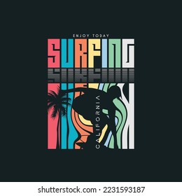 SURFING illustration typography. perfect for designing t-shirts, shirts, hoodies, poster, print