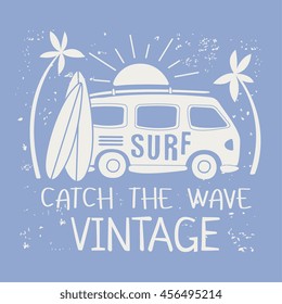 Surfing Illustration With Van And Text