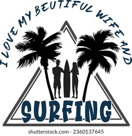 Surfing illustrations with patches for t-shirts and other uses