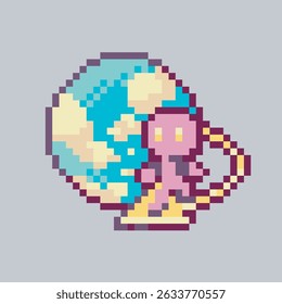 surfing internet character sign in pixel art style