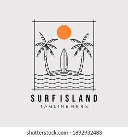 surfing island line art logo vector illustration design. minimalist paradise island outline symbol