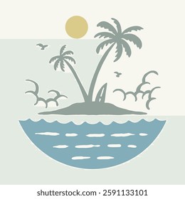 Surfing Island Vector Illustration for Apparel T-shirt Design