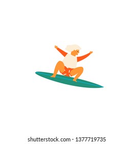 Surfing Kid boy in the ocean character in vector. Summer time card or poster illustration.
