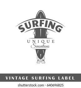 Surfing label isolated on white background. Design element. Template for logo, signage, branding design. Vector illustration