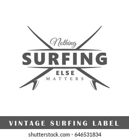 Surfing label isolated on white background. Design element. Template for logo, signage, branding design. Vector illustration