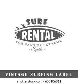 Surfing label isolated on white background. Design element. Template for logo, signage, branding design. Vector illustration