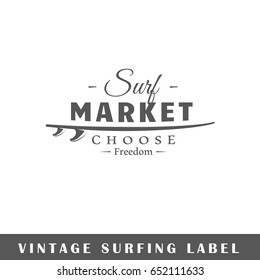 Surfing label isolated on white background. Design element. Template for logo, signage, branding design. Vector illustration