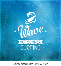 Surfing label on meshes background with stains.