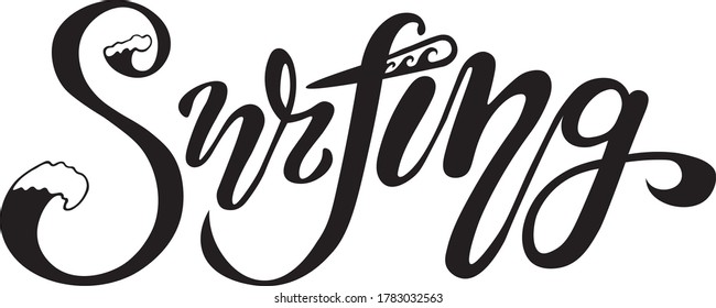 surfing lettering with waves for print or web. calligraphy vector illustration. can use for logotype or etc thing.