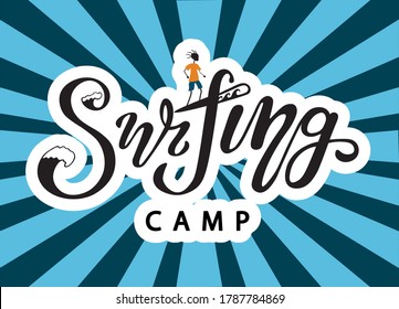 surfing lettering with waves for print or web. calligraphy vector illustration. can use for logotype or etc thing.