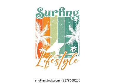 Surfing lifestyle graphic t shirt design.summer adventure, silhouette graphic vector
