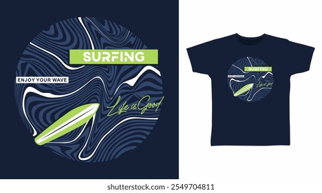 Surfing Line Arte Mão desenhada vetor Tshirt Design