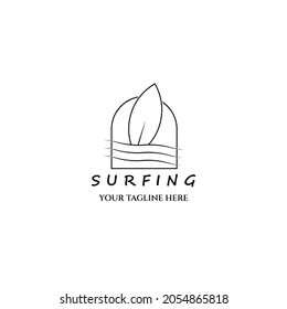 surfing line art icon logo minimalist vector illustration