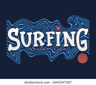 Surfing line art illustration, ready for print on paper poster, t-shirt and other uses