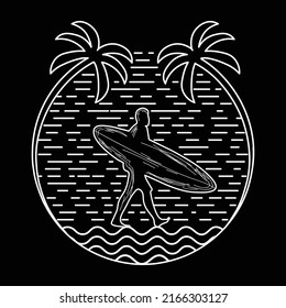 Surfing line art vector for t shirt and logo, surfing vector, summer surfing vector