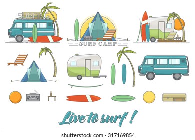 Surfing line elements for your design. Stock vector.