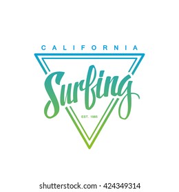 Surfing logo. Surfing calligraphy. Handwritten word. Surf typography, t-shirt graphics. Vector illustration.