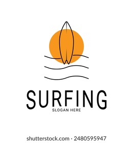 surfing logo design concept idea with wave beach