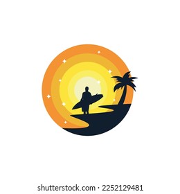 surfing logo design, palm trees by the beach
