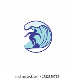 Surfing Logo Design. Surfer riding Wave. Vector Illustration.