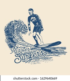 Surfing Logo Design. Surfer And Wave. Vector Illustration.