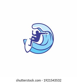 Surfing Logo Design. Surfer And Wave. Vector Illustration.