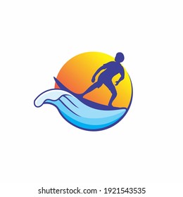 Surfing Logo Design. Surfer And Wave. Vector Illustration.