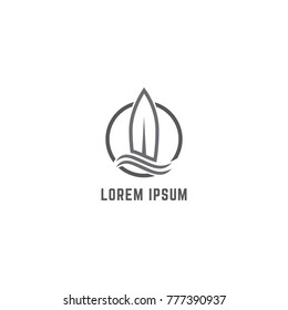 Surfing Logo Design Vector, Combine Surf Board and Wave Icon