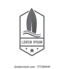 Surfing Logo Design Vector, Combine Surf Board and Wave Icon