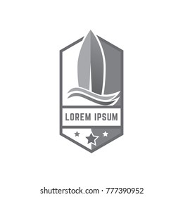 Surfing Logo Design Vector, Combine Surf Board and Wave Icon