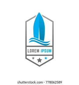 Surfing Logo Design Vector, Combine Surf board And Wave Icon